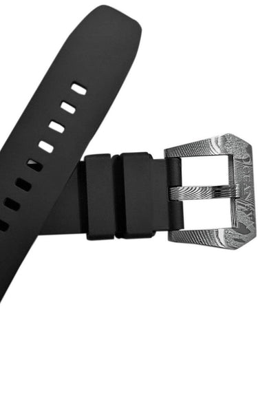FKM Black Rubber Strap - DAMASCUS Steel Buckle - FKM-BK-DM FKM Rubber Watch Strap, White FKM rubber strap